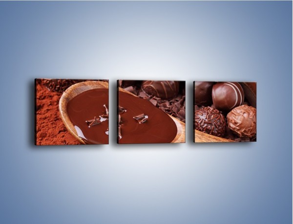 Obraz na płótnie – Praliny w płynącej czekoladzie – trzyczęściowy JN018W1