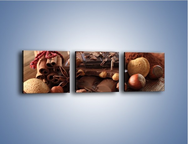 Obraz na płótnie – Orzechowo-czekoladowe uniesienie – trzyczęściowy JN376W1