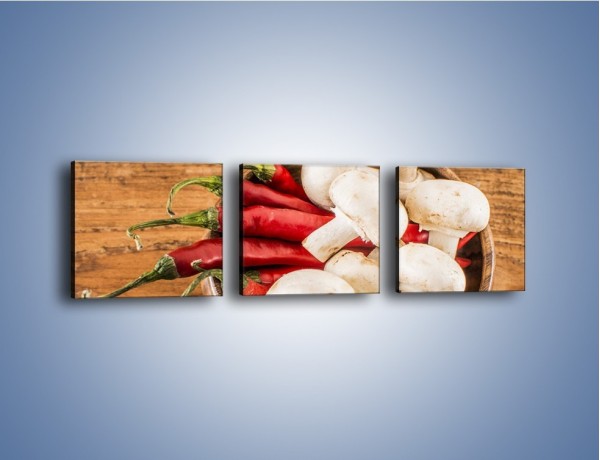 Obraz na płótnie – Papryka i pieczarki w miseczce – trzyczęściowy JN743W1