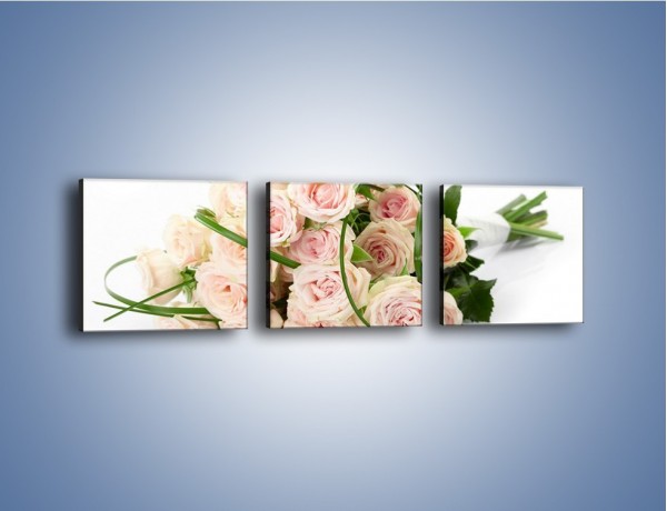 Obraz na płótnie – Wiązanka delikatnie różowych róż – trzyczęściowy K012W1