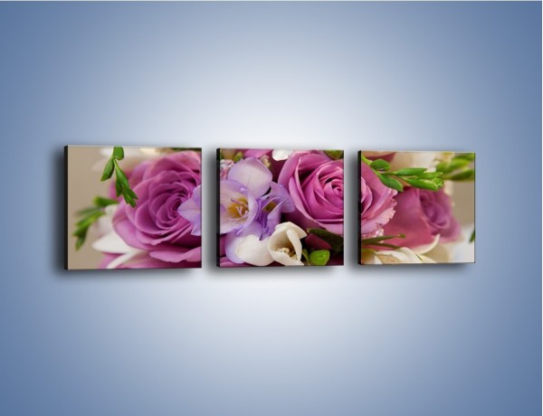 Obraz na płótnie – Piękna wiązanka z lila róż – trzyczęściowy K034W1