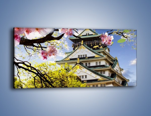 Obraz na płótnie – Zamek Ōsaka wśród kwiatów – jednoczęściowy panoramiczny AM704