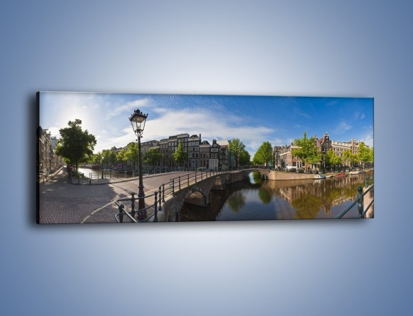 Obraz na płótnie – Panorama amsterdamskiego kanału – jednoczęściowy panoramiczny AM714