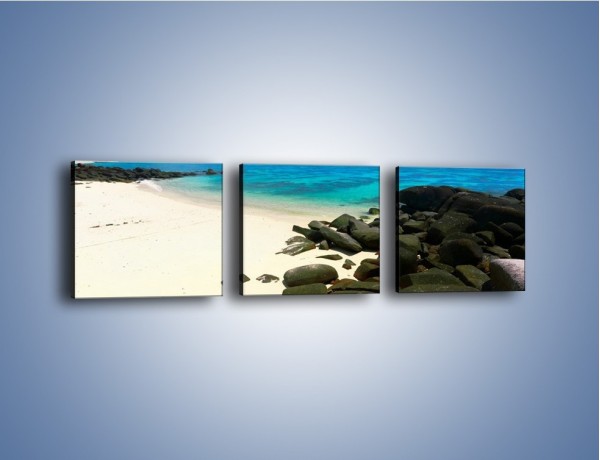 Obraz na płótnie – Czarne kamienie i biała plaża – trzyczęściowy KN527W1