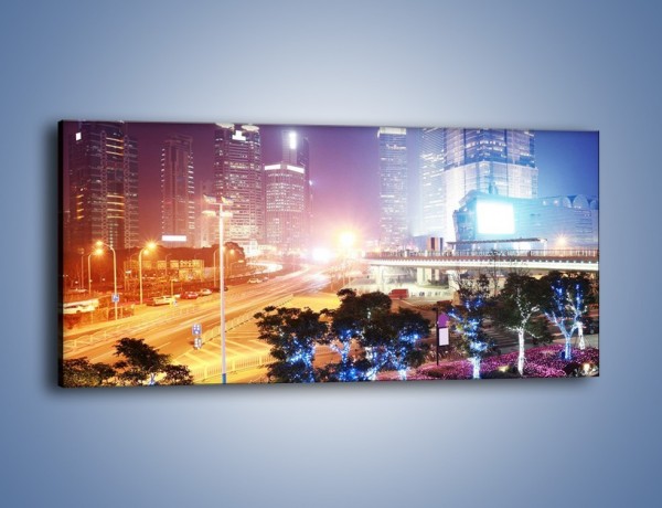 Obraz na płótnie – Ulice Szanghaju w nocy – jednoczęściowy panoramiczny AM744