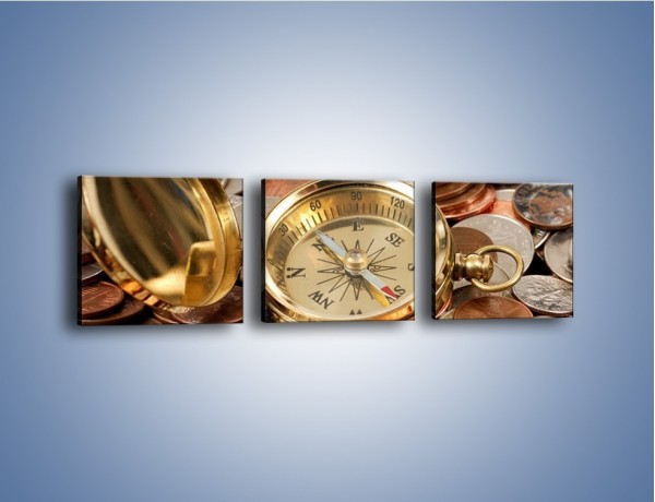 Obraz na płótnie – Kompas zatopiony w monetach – trzyczęściowy O089W1
