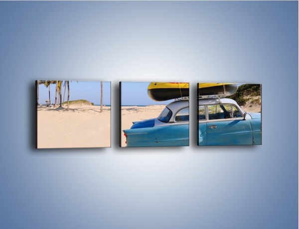 Obraz na płótnie – Zabytkowy samochód na kubańskiej plaży – trzyczęściowy TM021W1