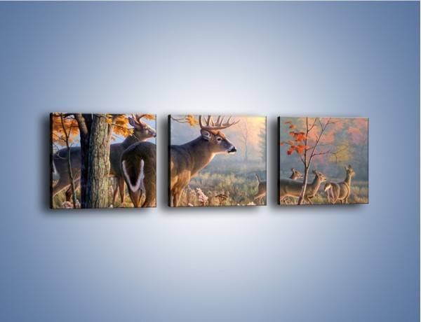 Obraz na płótnie – Randka jeleni z sarnami – trzyczęściowy Z343W1
