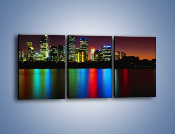 Obraz na płótnie – Odbicie kolorowych świateł miasta w wodzie – trzyczęściowy AM146W2