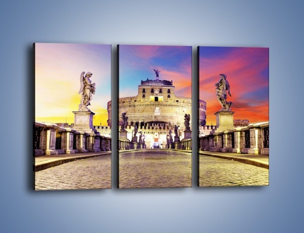 Obraz na płótnie – Zamek św. Anioła na tle kolorowego nieba – trzyczęściowy AM156W2