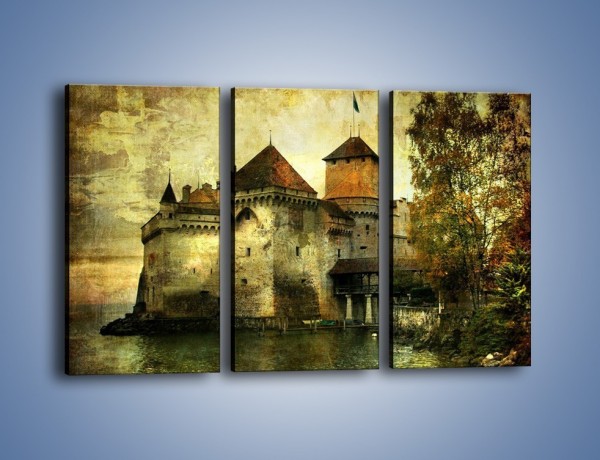 Obraz na płótnie – Średniowieczny zamek w stylu vintage – trzyczęściowy AM233W2
