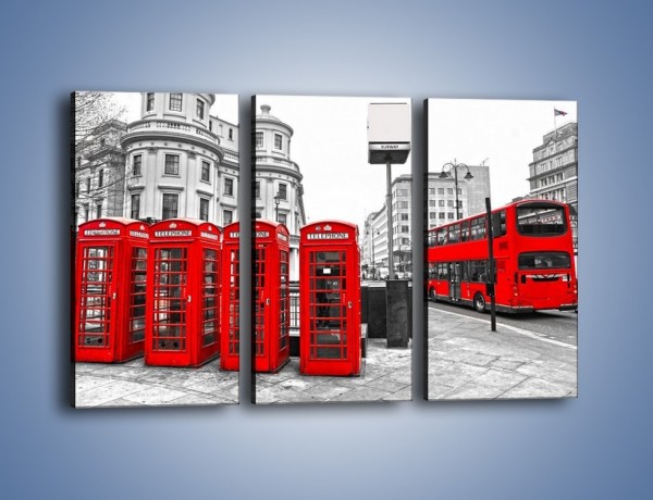 Obraz na płótnie – Czerwony autobus i budki telefoniczne – trzyczęściowy AM397W2