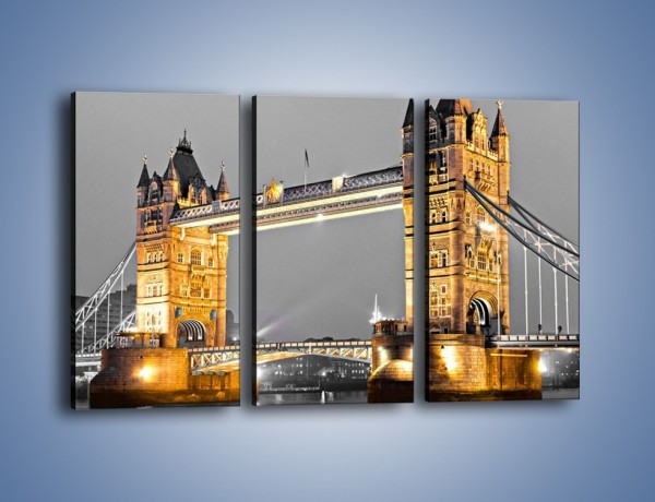 Obraz na płótnie – Oświetlony Tower Bridge na tle szarości – trzyczęściowy AM432W2