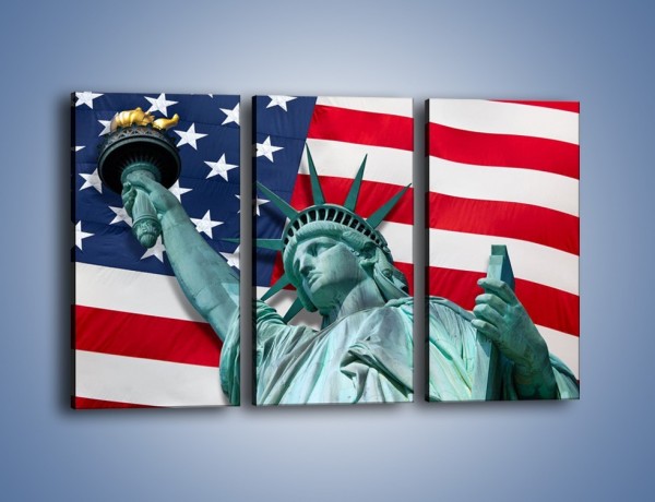 Obraz na płótnie – Statua Wolności na tle flagi USA – trzyczęściowy AM435W2