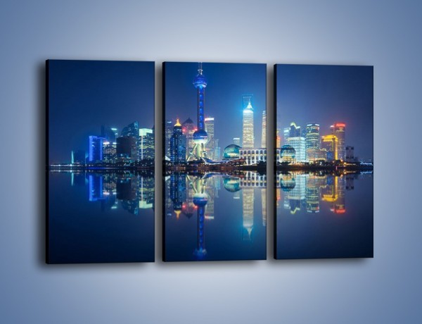 Obraz na płótnie – Wieżowce Szanghaju w odbiciu wody – trzyczęściowy AM461W2