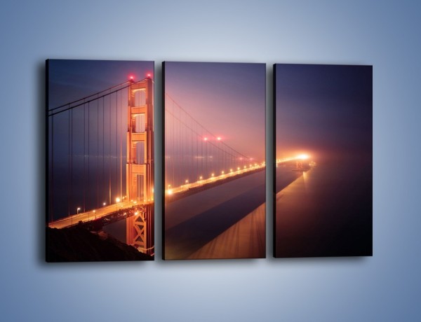 Obraz na płótnie – Most Golden Gate w nocnej mgle – trzyczęściowy AM490W2