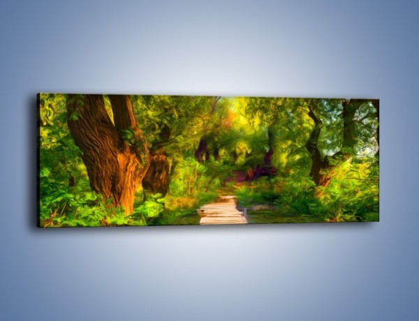 Obraz na płótnie – Drewniana kładka przez las – jednoczęściowy panoramiczny GR007