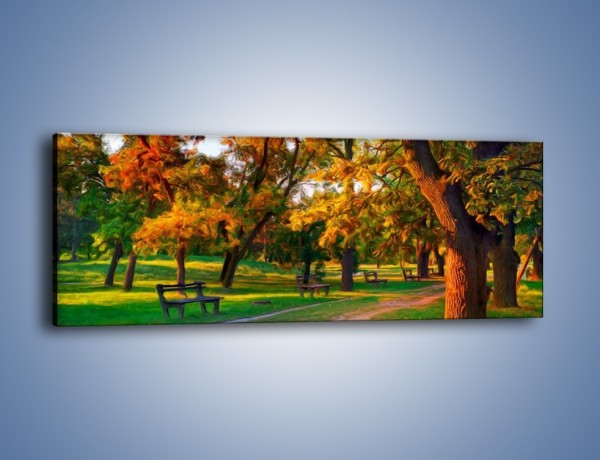 Obraz na płótnie – Ławeczka w parku – jednoczęściowy panoramiczny GR011