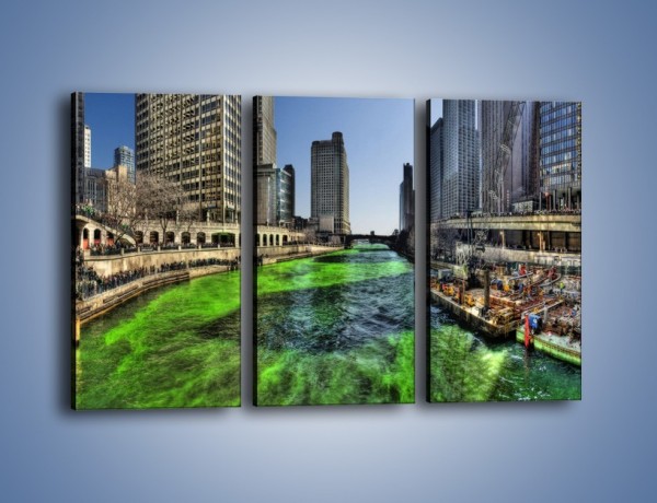 Obraz na płótnie – Chicago River w Dzień św. Patryka – trzyczęściowy AM605W2