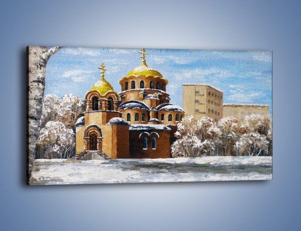 Obraz na płótnie – Cerkiew w trakcie zimy – jednoczęściowy panoramiczny GR024