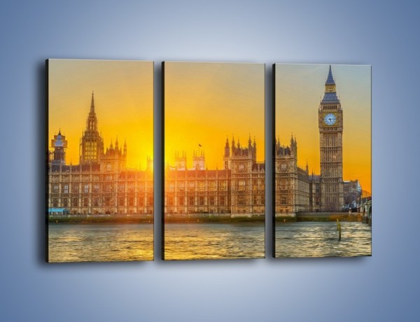 Obraz na płótnie – Pałac Westminsterski o zachodzie słońca – trzyczęściowy AM678W2