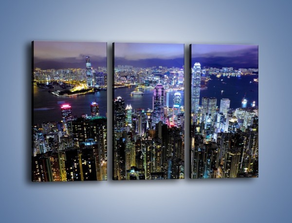 Obraz na płótnie – Nocna panorama Hong Kongu – trzyczęściowy AM772W2