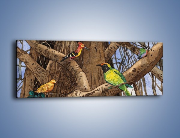Obraz na płótnie – Mali przyjaciele na drzewie – jednoczęściowy panoramiczny GR050