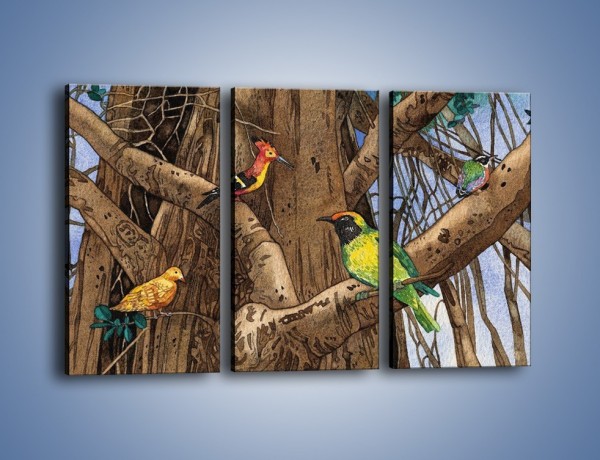 Obraz na płótnie – Mali przyjaciele na drzewie – trzyczęściowy GR050W2