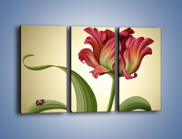 Obraz na płótnie – Malutka biedroneczka i kwiat – trzyczęściowy GR345W2