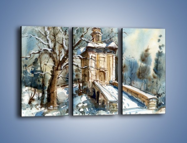 Obraz na płótnie – Zimowa porą przy kościółku – trzyczęściowy GR573W2