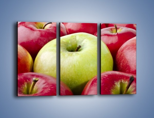 Obraz na płótnie – Zielone wśród czerwonych jabłek – trzyczęściowy JN155W2