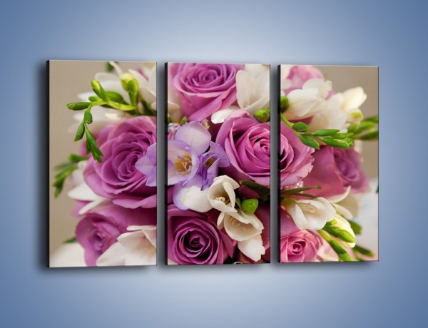 Obraz na płótnie – Piękna wiązanka z lila róż – trzyczęściowy K034W2