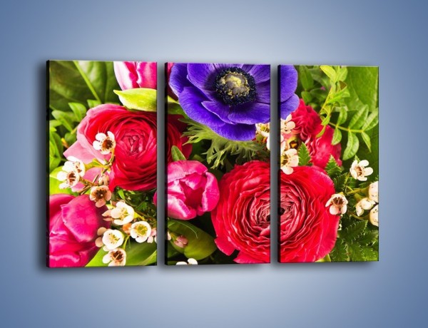 Obraz na płótnie – Wiązanka z kolorowych ogrodowych kwiatów – trzyczęściowy K035W2