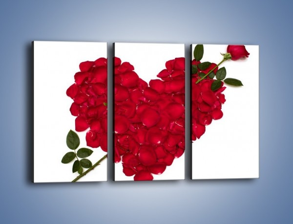 Obraz na płótnie – Różane serce dla ukochanej – trzyczęściowy K042W2