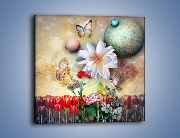 Obraz na płótnie – Motyl wśród kwiatów – jednoczęściowy kwadratowy GR319