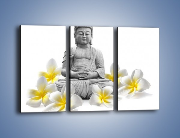 Obraz na płótnie – Budda w białych kwiatach – trzyczęściowy K599W2