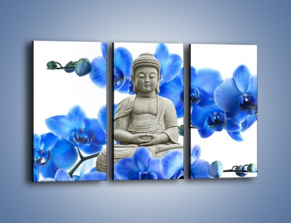Obraz na płótnie – Niebieskie storczyki lubią buddę – trzyczęściowy K600W2