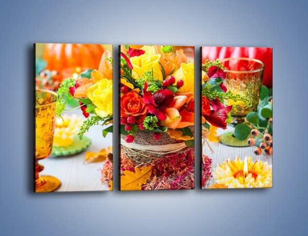 Obraz na płótnie – Jesień w bukiecie i na stole – trzyczęściowy K939W2
