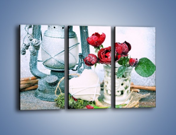Obraz na płótnie – Zimowe dodatki i kwiaty – trzyczęściowy K987W2