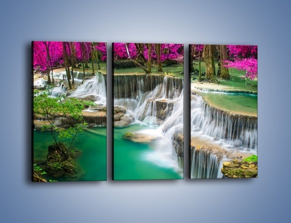 Obraz na płótnie – Purpurowy las i wodospad – trzyczęściowy KN1099W2