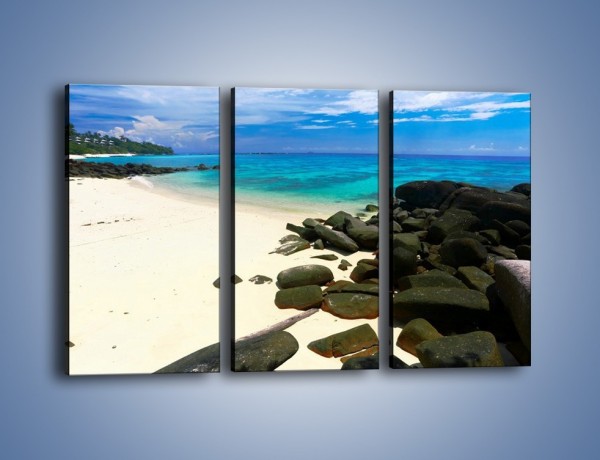 Obraz na płótnie – Czarne kamienie i biała plaża – trzyczęściowy KN527W2
