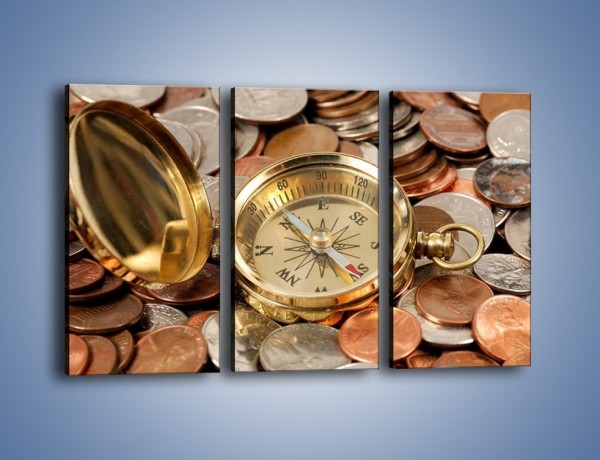 Obraz na płótnie – Kompas zatopiony w monetach – trzyczęściowy O089W2