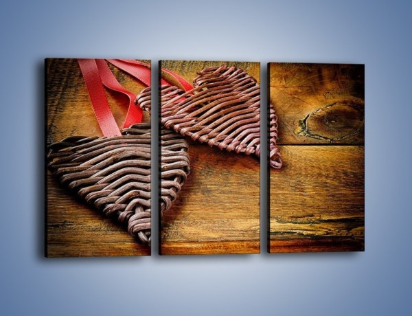 Obraz na płótnie – Plecione serca na drewnie – trzyczęściowy O151W2
