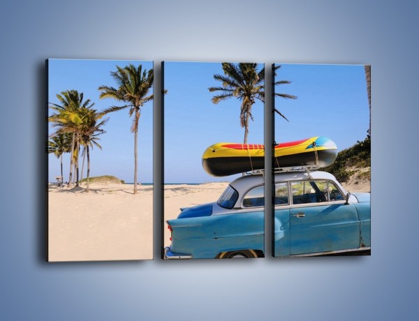 Obraz na płótnie – Zabytkowy samochód na kubańskiej plaży – trzyczęściowy TM021W2