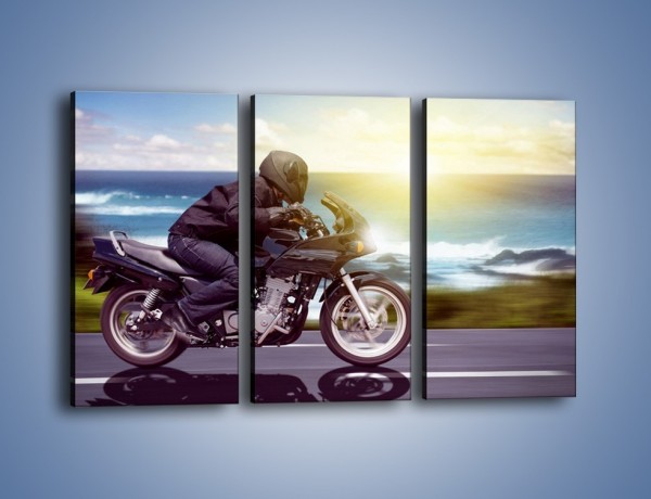 Obraz na płótnie – Jazda motocyklem o wschodzie słońca – trzyczęściowy TM147W2