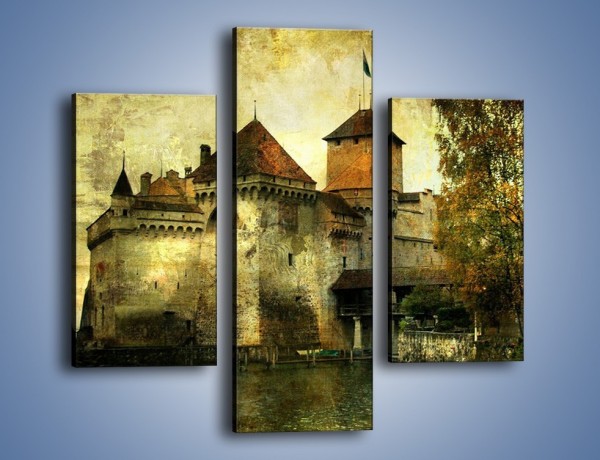 Obraz na płótnie – Średniowieczny zamek w stylu vintage – trzyczęściowy AM233W3