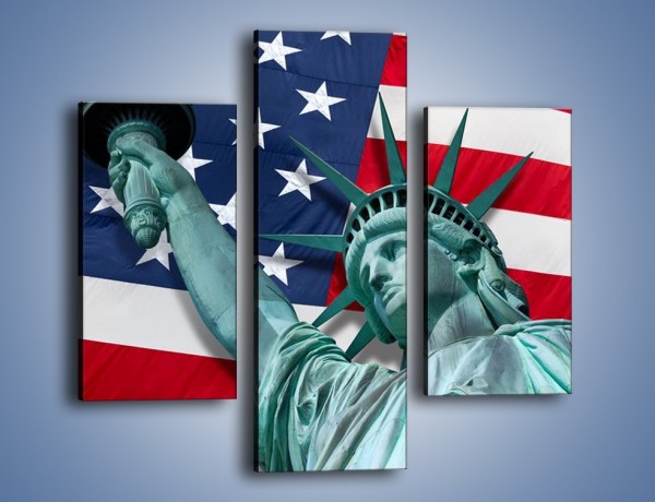 Obraz na płótnie – Statua Wolności na tle flagi USA – trzyczęściowy AM435W3