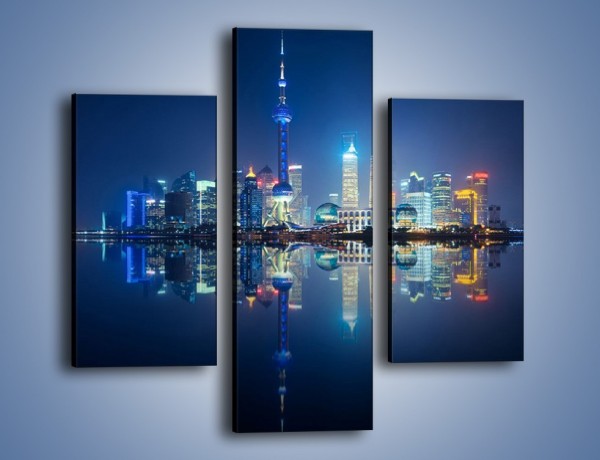 Obraz na płótnie – Wieżowce Szanghaju w odbiciu wody – trzyczęściowy AM461W3