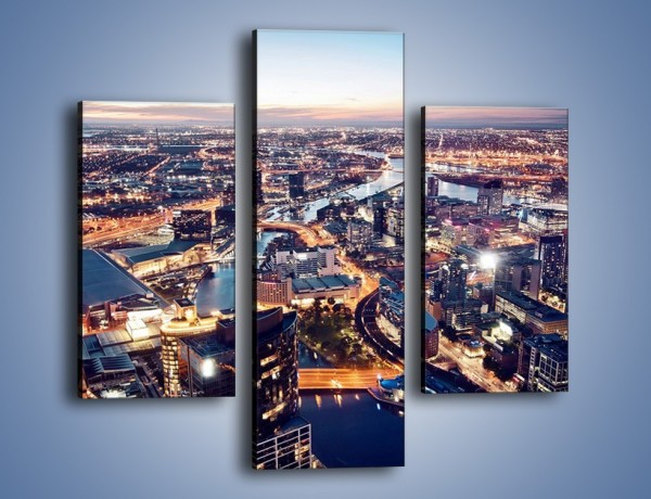 Obraz na płótnie – Panorama Melbourne po zmierzchu – trzyczęściowy AM470W3