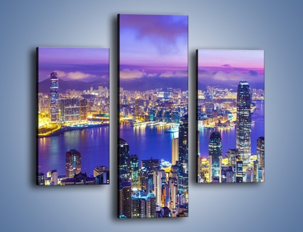 Obraz na płótnie – Wieczorna panorama Hong Kongu – trzyczęściowy AM505W3